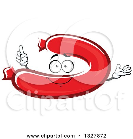 Clipart of a Cartoon Curved Pepperoni Sausage Character Holding up a Finger - Royalty Free Vector Illustration by Vector Tradition SM