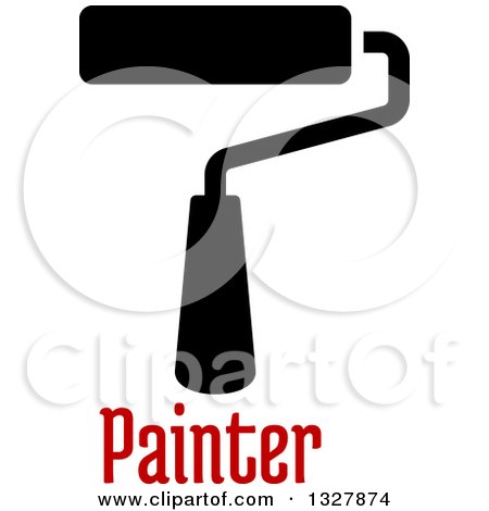 Clipart of a Black Paint Roller Brush over Red Text - Royalty Free Vector Illustration by Vector Tradition SM