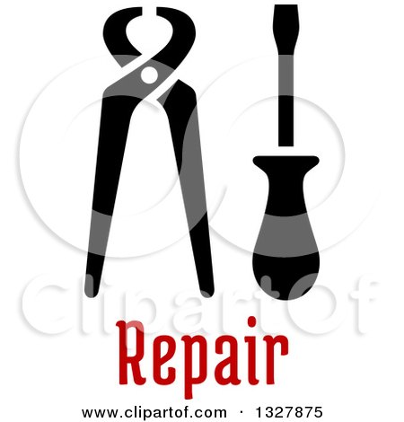 Clipart of Black Pliers and Screwdriver over Repair Text - Royalty Free Vector Illustration by Vector Tradition SM