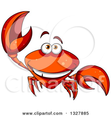 Clipart of a Cartoon Happy Crab Smiling and Waving - Royalty Free Vector Illustration by Vector Tradition SM