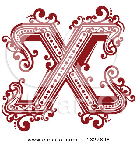 Clipart of a Retro Red Capital Letter X with Flourishes - Royalty Free Vector Illustration by Vector Tradition SM