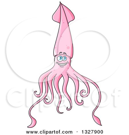 Clipart of a Cartoon Happy Pink Squid - Royalty Free Vector Illustration by Vector Tradition SM