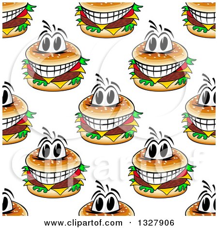 Clipart of a Seamless Background Pattern of Grinning Cheeseburgers - Royalty Free Vector Illustration by Vector Tradition SM