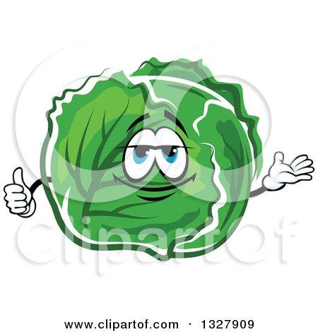 Clipart of a Cartoon Cabbage or Lettuce Character Giving a Thumb up and Presenting - Royalty Free Vector Illustration by Vector Tradition SM