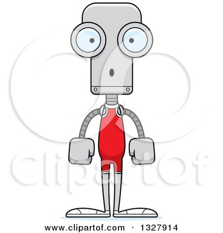 Clipart of a Cartoon Skinny Surprised Robot Wrestler - Royalty Free Vector Illustration by Cory Thoman