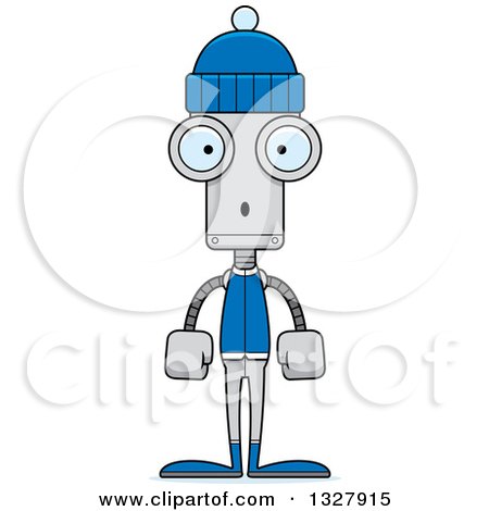 Clipart of a Cartoon Skinny Surprised Winter Robot - Royalty Free Vector Illustration by Cory Thoman