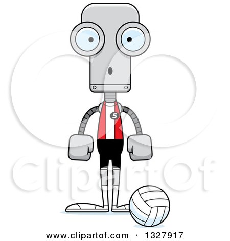 Clipart of a Cartoon Skinny Surprised Robot Volleyball Player - Royalty Free Vector Illustration by Cory Thoman
