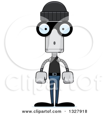 Clipart of a Cartoon Skinny Surprised Robot Robber - Royalty Free Vector Illustration by Cory Thoman