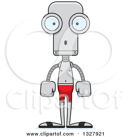 Clipart of a Cartoon Skinny Surprised Robot Swimmer - Royalty Free Vector Illustration by Cory Thoman
