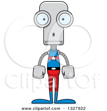 Clipart of a Cartoon Skinny Surprised Super Hero Robot - Royalty Free Vector Illustration by Cory Thoman