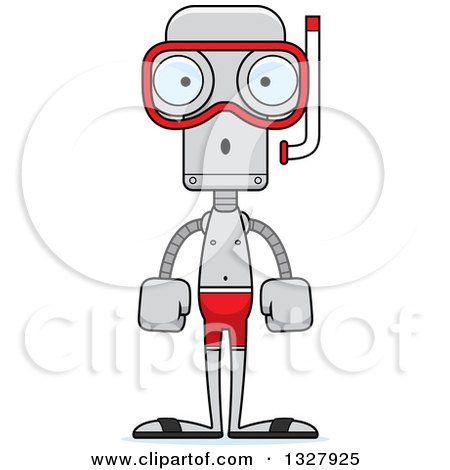 Clipart of a Cartoon Skinny Surprised Robot in Snorkel Gear - Royalty Free Vector Illustration by Cory Thoman