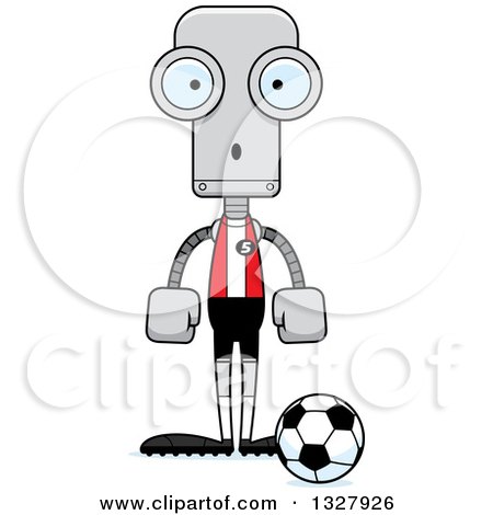 Clipart of a Cartoon Skinny Surprised Robot Soccer Player - Royalty Free Vector Illustration by Cory Thoman
