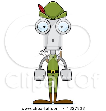 Clipart of a Cartoon Skinny Surprised Robin Hood Robot - Royalty Free Vector Illustration by Cory Thoman