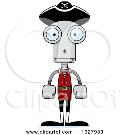 Clipart of a Cartoon Skinny Surprised Pirate Robot - Royalty Free Vector Illustration by Cory Thoman