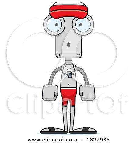 Clipart of a Cartoon Skinny Surprised Robot Lifeguard - Royalty Free Vector Illustration by Cory Thoman