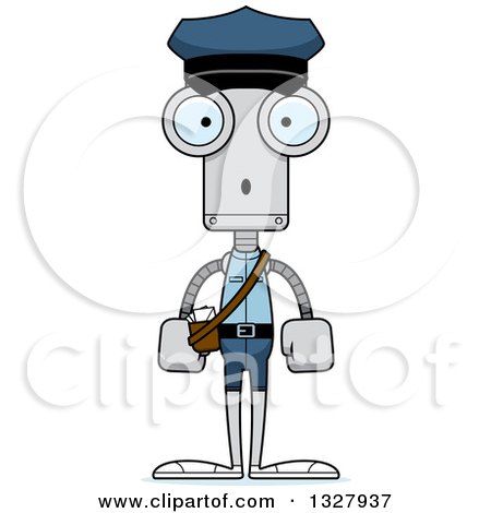 Clipart of a Cartoon Skinny Surprised Robot Mailman - Royalty Free Vector Illustration by Cory Thoman