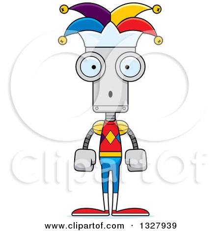 Clipart of a Cartoon Skinny Surprised Robot Jester - Royalty Free Vector Illustration by Cory Thoman