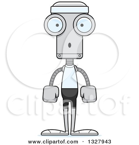 Clipart of a Cartoon Skinny Surprised Fitness Robot - Royalty Free Vector Illustration by Cory Thoman