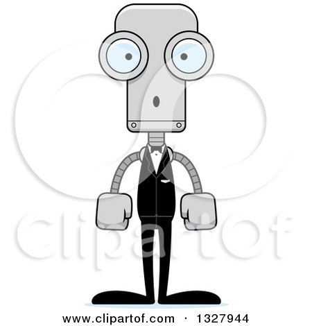 Clipart of a Cartoon Skinny Surprised Robot Groom - Royalty Free Vector Illustration by Cory Thoman