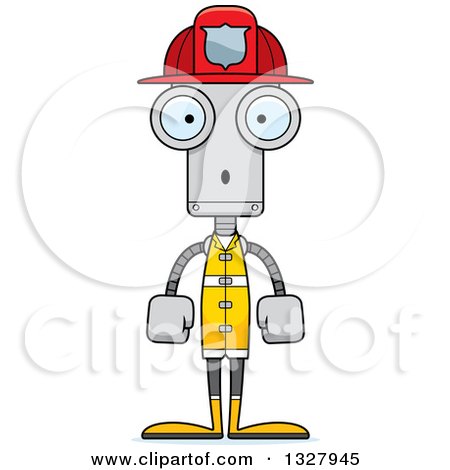 Clipart of a Cartoon Skinny Surprised Robot Firefighter - Royalty Free Vector Illustration by Cory Thoman