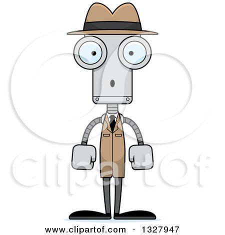 Clipart of a Cartoon Skinny Surprised Robot Detective - Royalty Free Vector Illustration by Cory Thoman