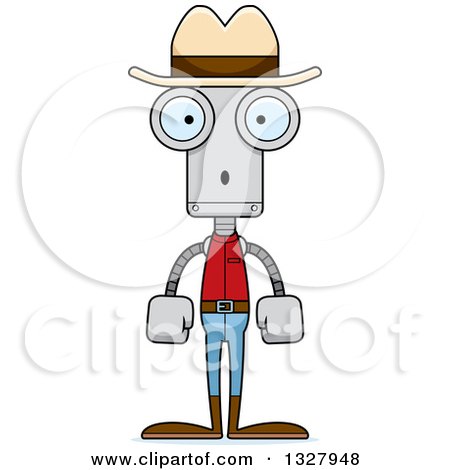 Clipart of a Cartoon Skinny Surprised Robot Cowboy - Royalty Free Vector Illustration by Cory Thoman