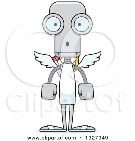 Clipart of a Cartoon Skinny Surprised Robot Cupid - Royalty Free Vector Illustration by Cory Thoman