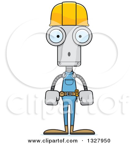 Clipart of a Cartoon Skinny Surprised Robot Construction Worker - Royalty Free Vector Illustration by Cory Thoman