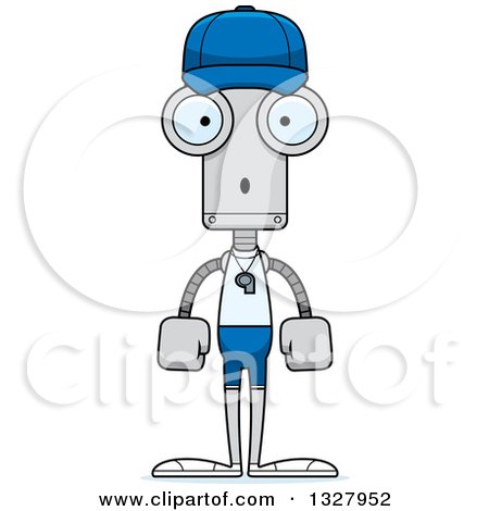 Clipart of a Cartoon Skinny Surprised Robot Sports Coach - Royalty Free Vector Illustration by Cory Thoman