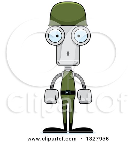 Clipart of a Cartoon Skinny Surprised Soldier Robot - Royalty Free Vector Illustration by Cory Thoman