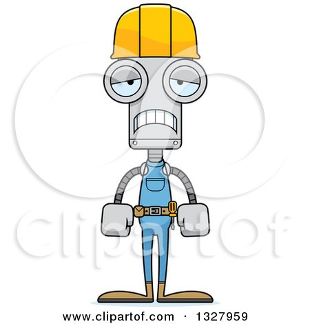 Clipart of a Cartoon Skinny Sad Robot Construction Worker - Royalty Free Vector Illustration by Cory Thoman