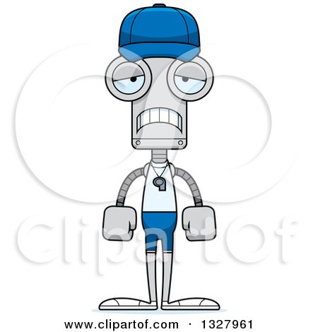 Clipart of a Cartoon Skinny Sad Robot Sports Coach - Royalty Free Vector Illustration by Cory Thoman