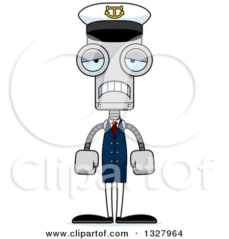 Clipart of a Cartoon Skinny Sad Robot Captain - Royalty Free Vector Illustration by Cory Thoman