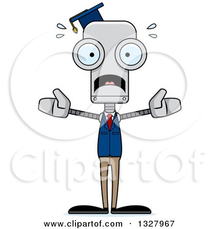 Clipart of a Cartoon Skinny Scared Robot Professor - Royalty Free Vector Illustration by Cory Thoman