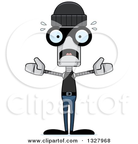 Clipart of a Cartoon Skinny Scared Robot Robber - Royalty Free Vector Illustration by Cory Thoman