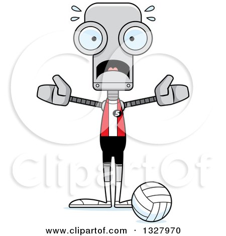 Clipart of a Cartoon Skinny Scared Robot Volleyball Player - Royalty Free Vector Illustration by Cory Thoman