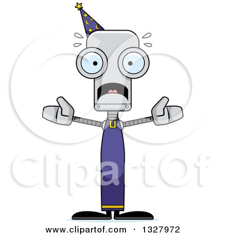 Clipart of a Cartoon Skinny Scared Robot Wizard - Royalty Free Vector Illustration by Cory Thoman