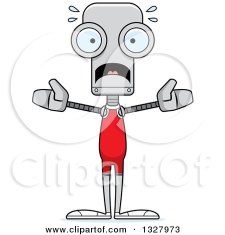 Clipart of a Cartoon Skinny Scared Robot Wrestler - Royalty Free Vector Illustration by Cory Thoman