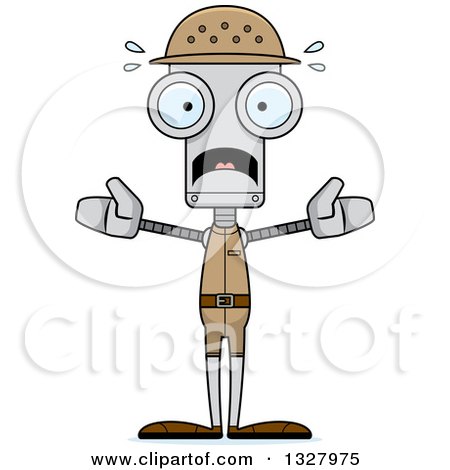 Clipart of a Cartoon Skinny Scared Zookeeper Robot - Royalty Free Vector Illustration by Cory Thoman