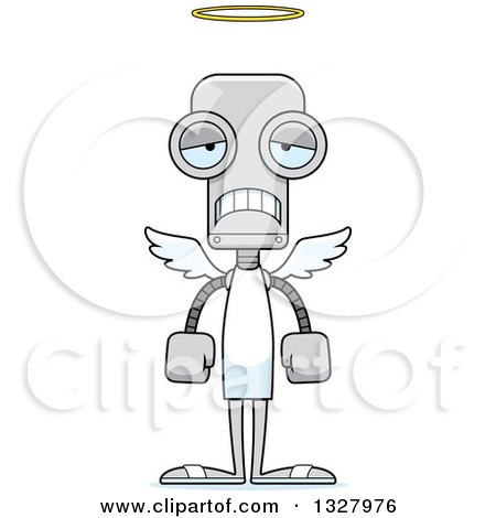 Clipart of a Cartoon Skinny Sad Angel Robot - Royalty Free Vector Illustration by Cory Thoman
