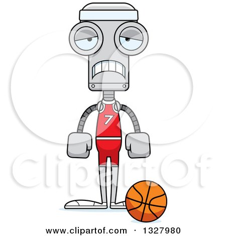 Clipart of a Cartoon Skinny Sad Robot Basketball Player - Royalty Free Vector Illustration by Cory Thoman