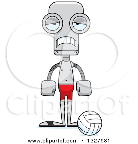 Clipart of a Cartoon Skinny Sad Robot Beach Volleyball Player - Royalty Free Vector Illustration by Cory Thoman
