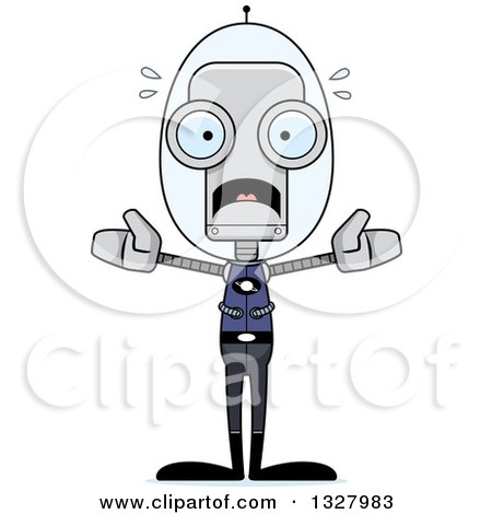 Clipart of a Cartoon Skinny Scared Futuristic Space Robot - Royalty Free Vector Illustration by Cory Thoman
