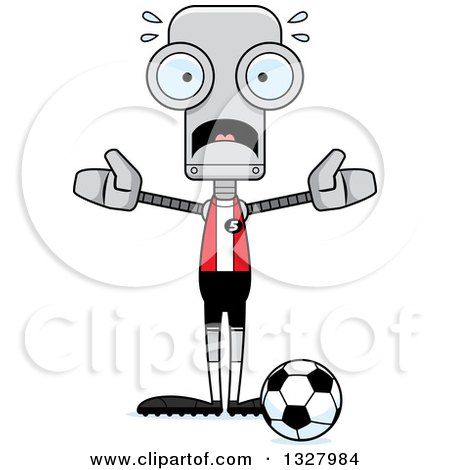 Clipart of a Cartoon Skinny Scared Robot Soccer Player - Royalty Free Vector Illustration by Cory Thoman