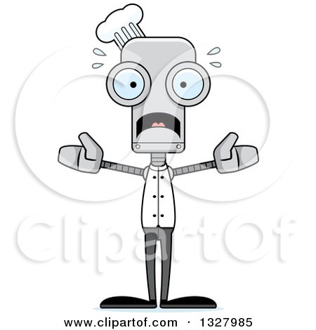 Clipart of a Cartoon Skinny Scared Chef Robot - Royalty Free Vector Illustration by Cory Thoman