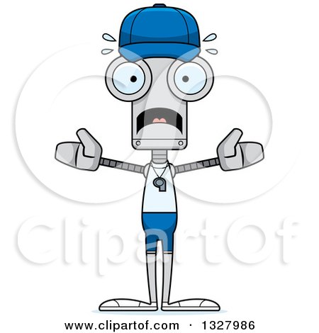 Clipart of a Cartoon Skinny Scared Robot Sports Coach - Royalty Free Vector Illustration by Cory Thoman