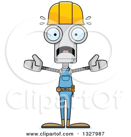 Clipart of a Cartoon Skinny Scared Robot Construction Worker - Royalty Free Vector Illustration by Cory Thoman