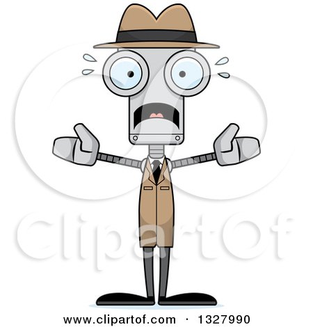 Clipart of a Cartoon Skinny Scared Robot Detective - Royalty Free Vector Illustration by Cory Thoman