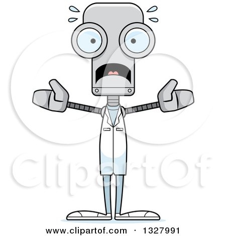 Clipart of a Cartoon Skinny Scared Robot Doctor - Royalty Free Vector Illustration by Cory Thoman