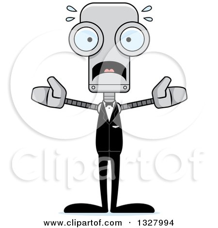 Clipart of a Cartoon Skinny Scared Robot Groom - Royalty Free Vector Illustration by Cory Thoman